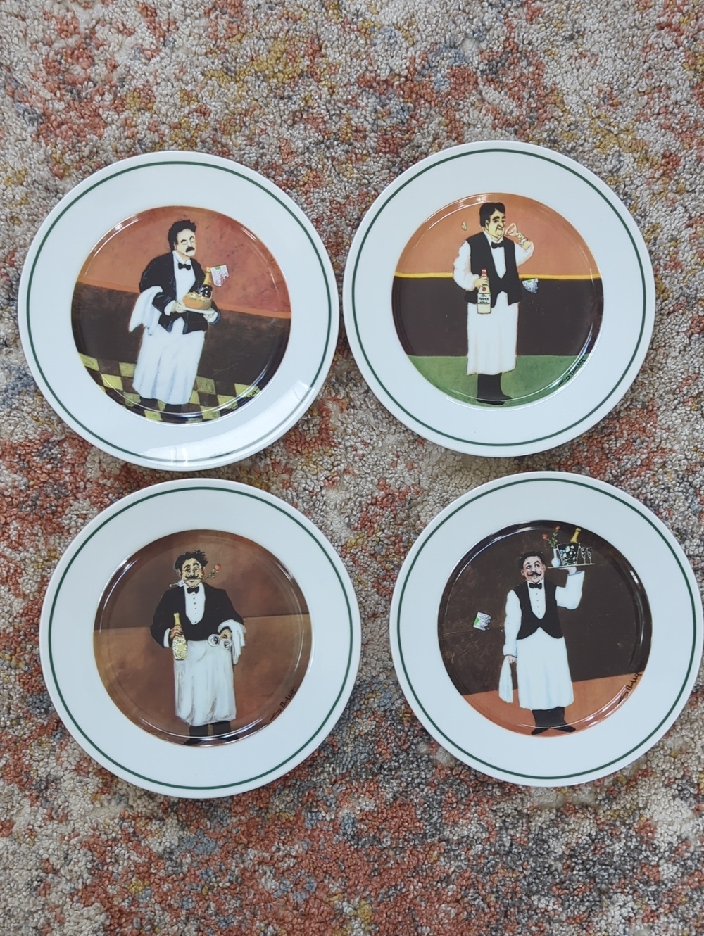 William Sonoma  White Salad/Dessert Plates with Waiter Illustration - Set of 4
